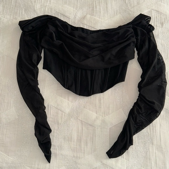 Off the shoulder black corset top with sleeves - Picture 2 of 6
